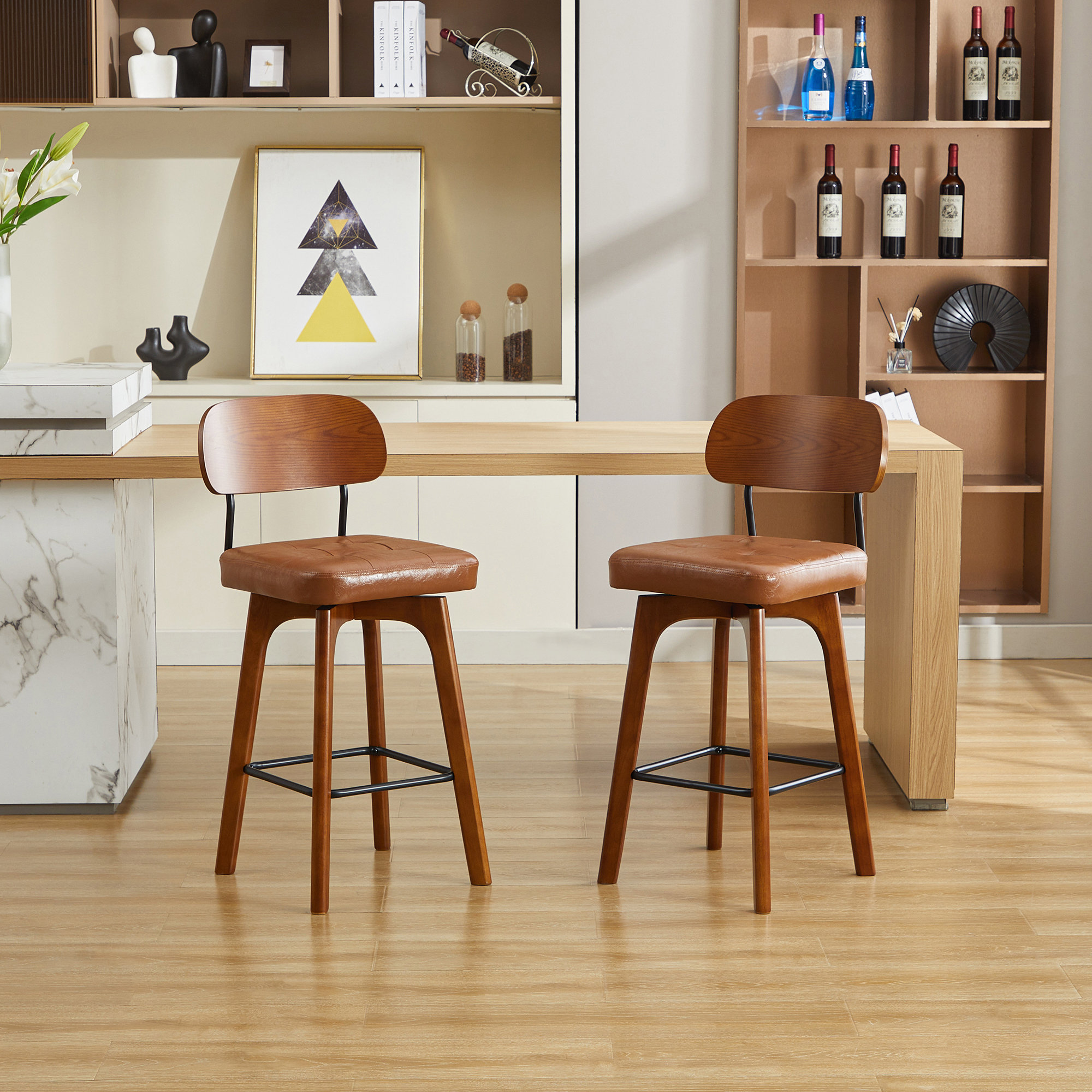 Corrigan Studio® Swivel Upholstered Stool Solid Wood & Reviews